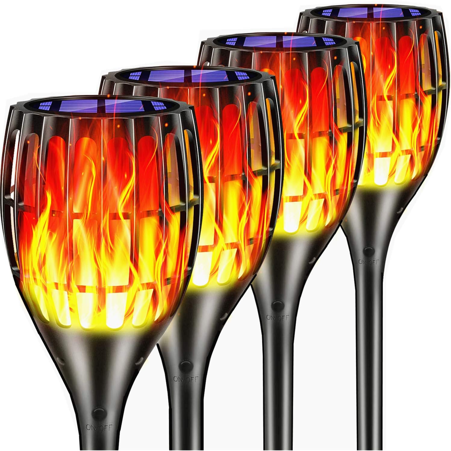Upgraded Solar Torch Lights, Bright Waterproof Flickering Dancing Flames Torches Light Outdoor Solar Landscape Decoration Lighting Outside Dusk to Dawn Auto On/Off Path Lights (4 Pack - Crescent)
