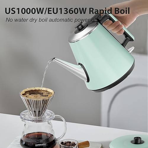 Miniatura 3 de Hervidor eléctrico pequeño de 0.9 L, interior de acero inoxidable 304, 1000 W de ebullición rápida en 4-6 minutos, diseño compacto clásico con una