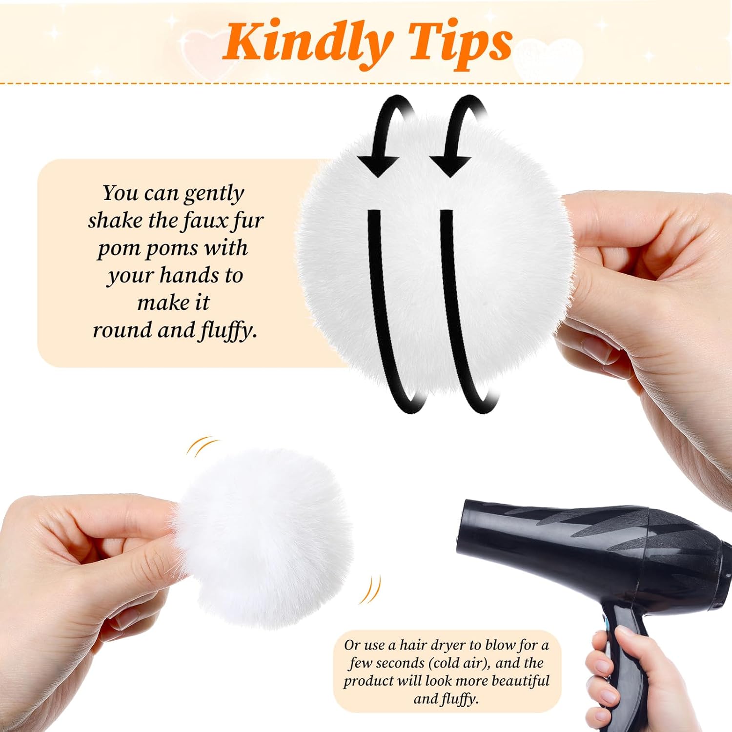 Ouligay 6 Pieces Faux Fur Fluffy Pom Pom Balls White Pom Poms Craft Pom Poms Pompoms DIY for Shoes Scarves Gloves Beanies Key Chain Charms Accessories - Image 5