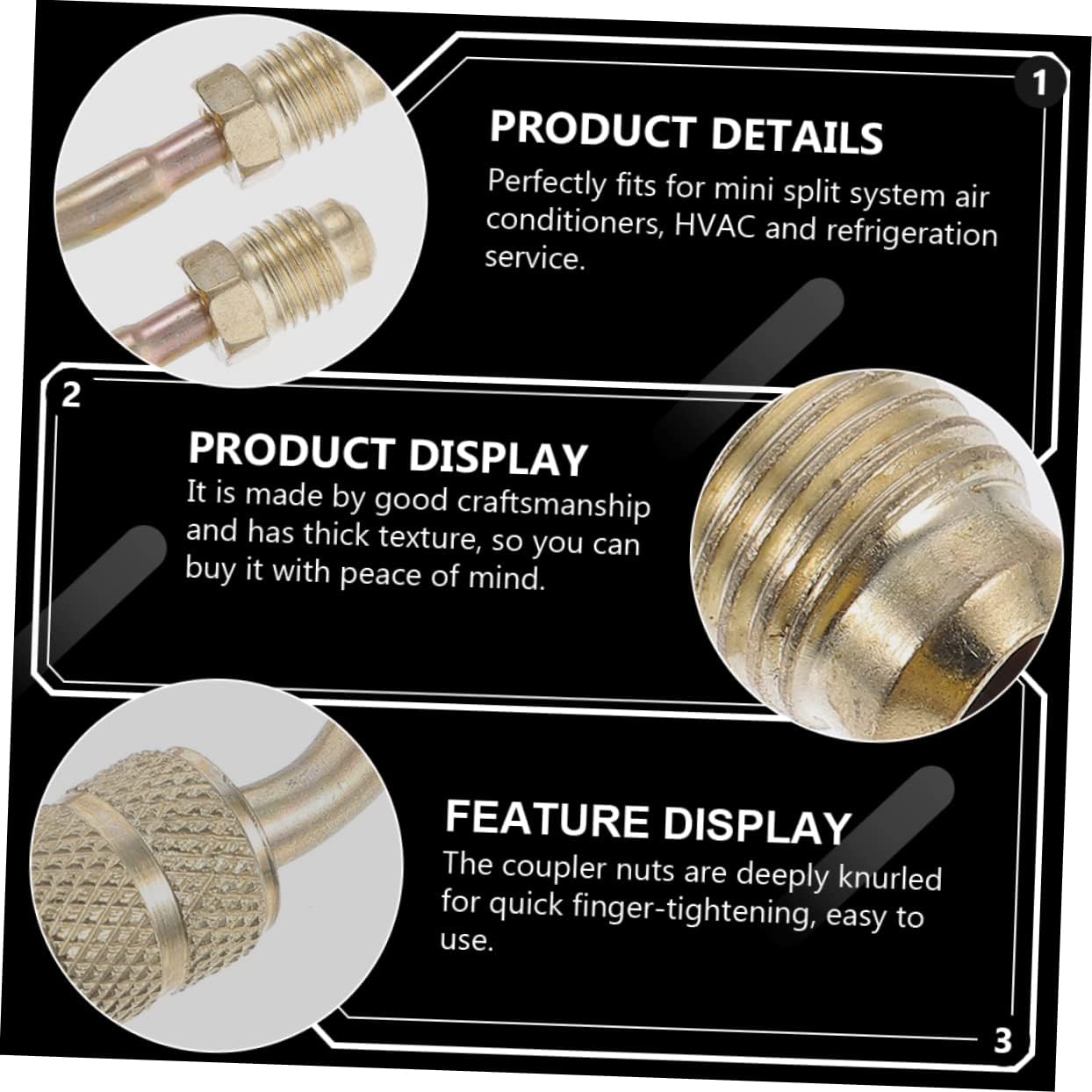 LIFKOME 4Pcs Mini Split Adapter Hose Couplers Durable HVAC System Fittings for Air Conditioner with Precision Threading for Efficient Charging