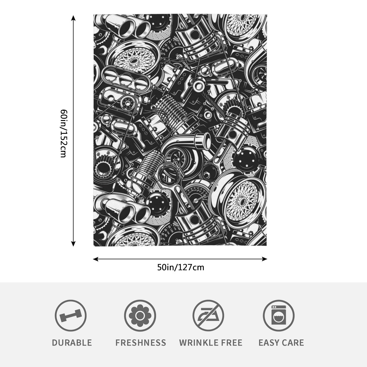 HGOD DESIGNS Automobile Car Parts Pattern Blanket for Men and Women Soft Warm Throw Blanket and Fleece Flannel Blanket for Couch Bed Living Room Decor 130x150cm - Image 2