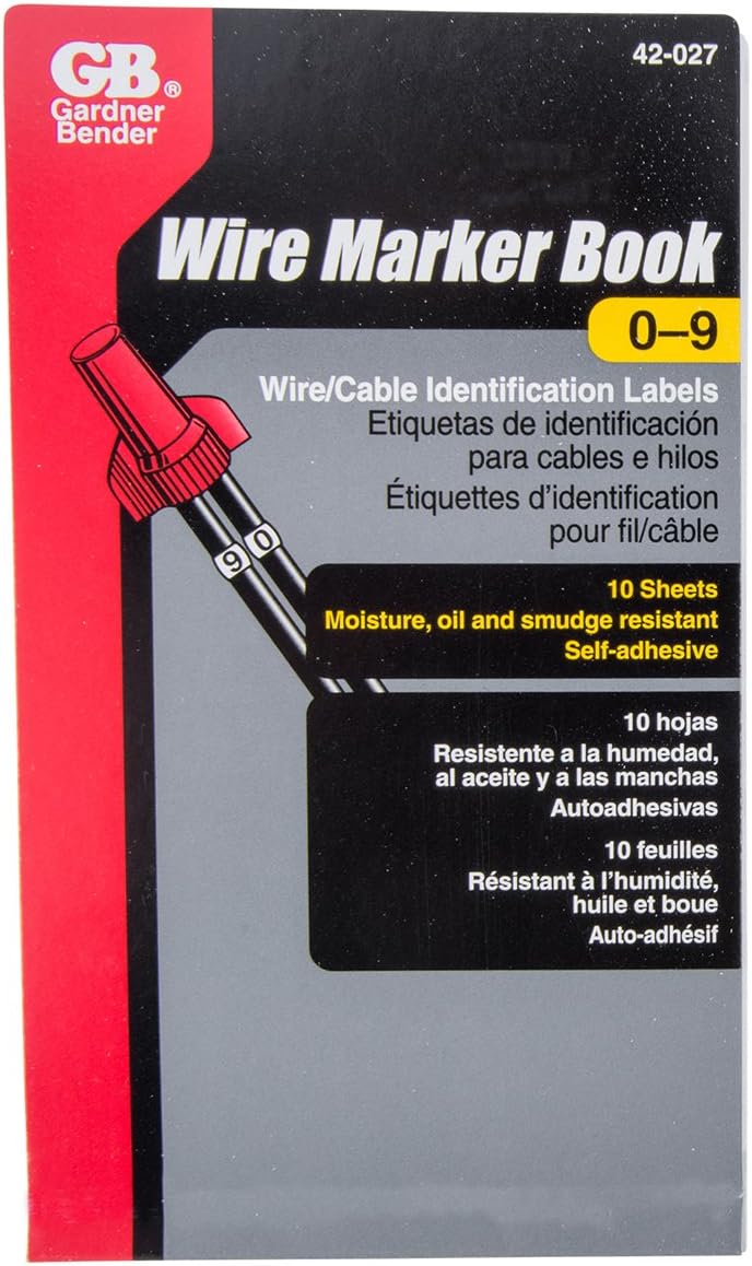 Gardner Bender 42-027 Pocket Wire Marker Booklet, Identification Pack Includes: Numbers 0-9