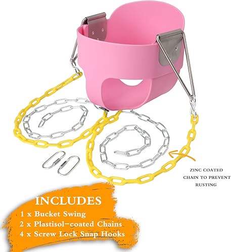 Miniatura 2 de Ktaxon Columpio de cubo para niños pequeños, asiento completo de cubo para niños con cadenas revestidas y ganchos de bloqueo, accesorios para patio