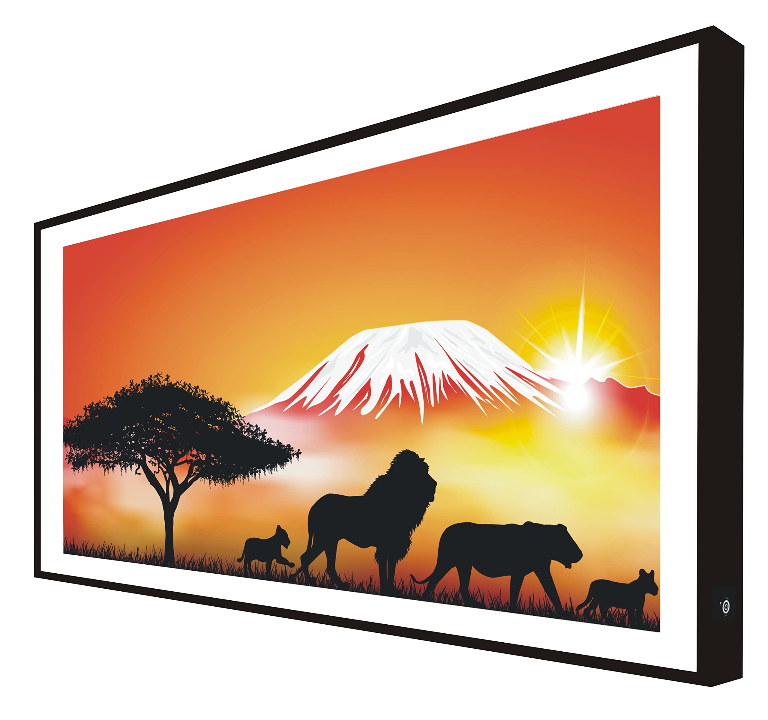 Cadre LED Lion en bois laqué noir tableau lumineux décoration murale moderne