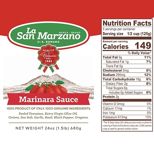 Miniatura 2 de Marinara Pasta Salsa 100% Producto de Italia 24 oz tarros  100% ingredientes genuinos con tomates de San Marzano (Paquete de 2)