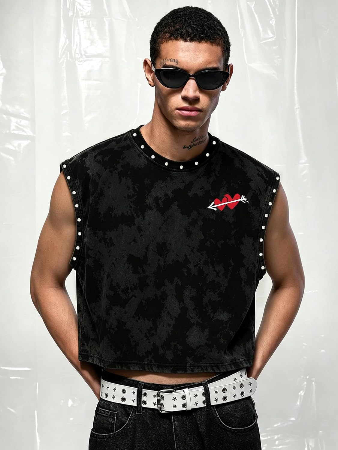 Men's Sleeveless Tank Top Vintage Washed Crew Neck Crop Vest