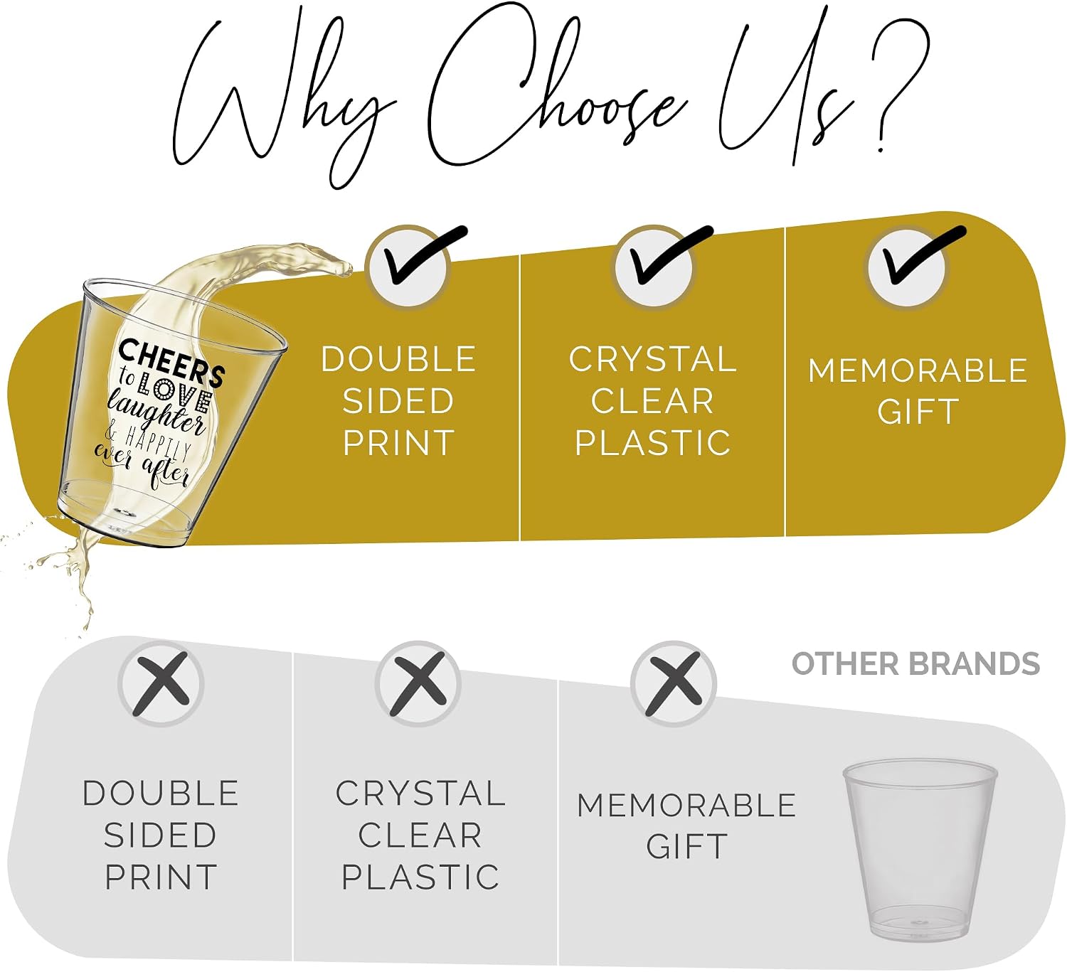 Wedding Shot Glasses - Cheers to Love Laughter and Happily Ever After Shot Glasses Bulk 100 Pack - 2oz Disposable Wedding Favors for Guests, Bridal Party and Engagement