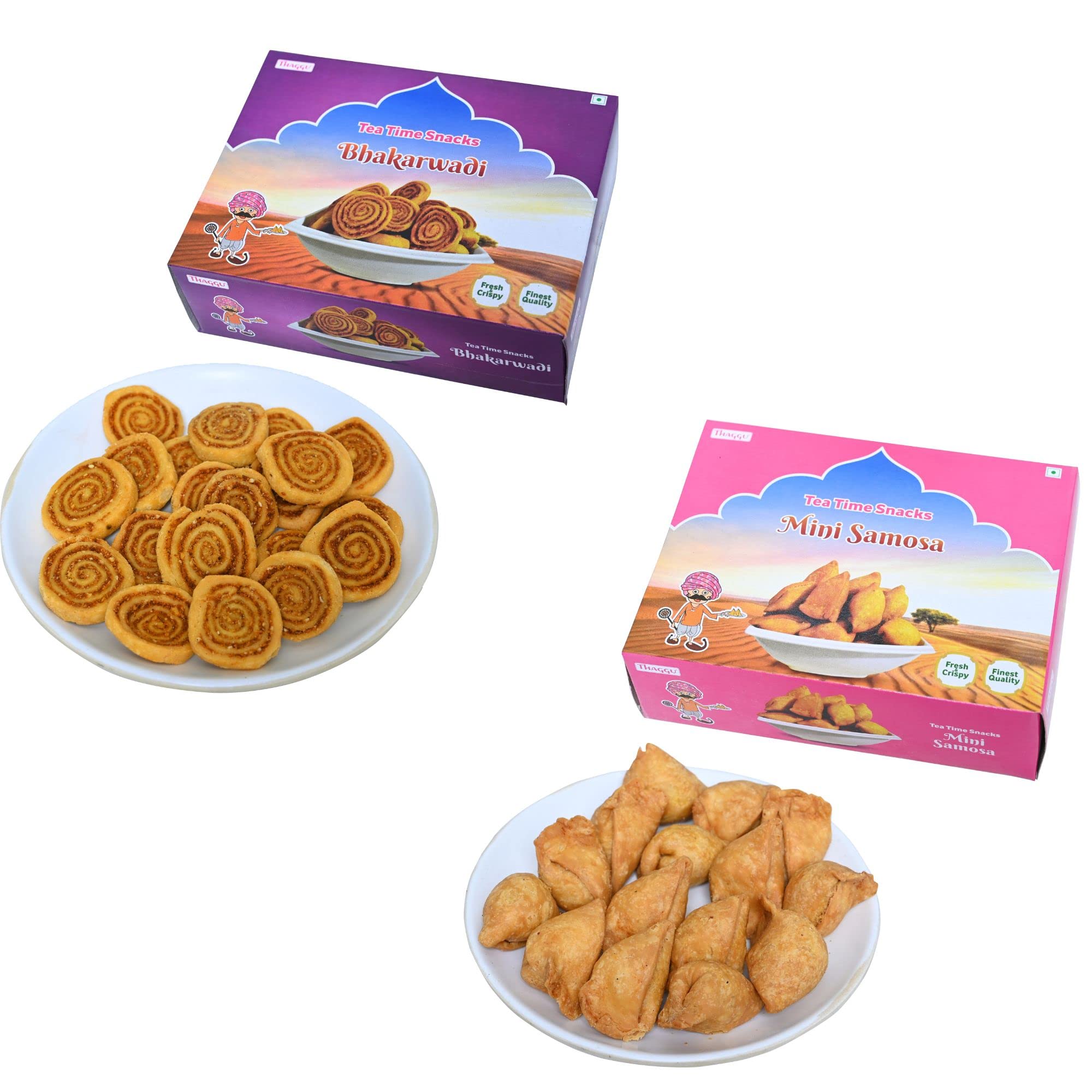 THAGGU Bhakarwadi (250GM), Mini Samosa (250GM) | Gujrati Bhakarwadi And MIni Samosa | Family Combo Pack | Morning and Evening Tea Time Snack Ready To Eat Indian Snacks (B0BCGW6463) Amazon Price History, Amazon Price Tracker