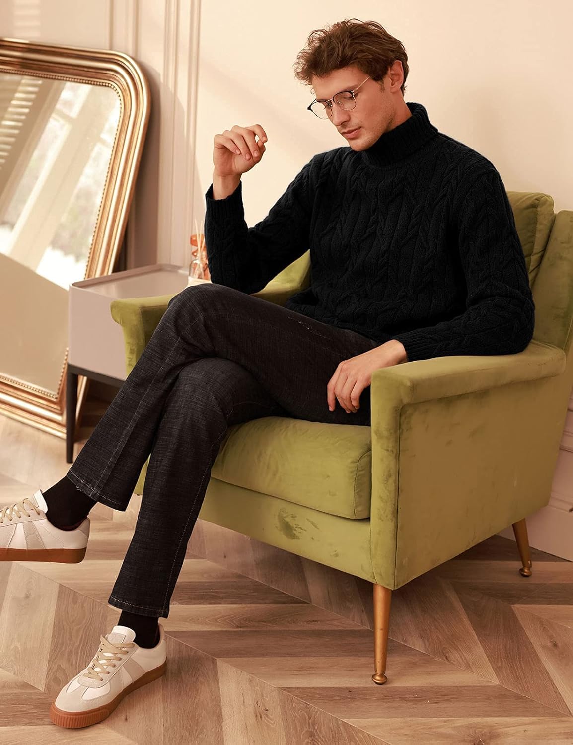 GRACE KARIN Men Turtleneck Sweater Long Sleeve Cable Knit Sweaters Slim Fit Mock Neck Twisted Pullover - Image 3