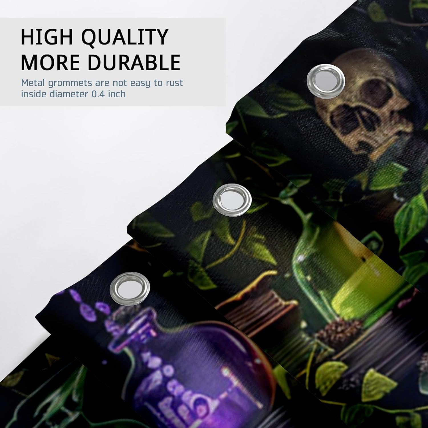 Halloween Trippy Wiccan Shower Curtain Set, Horror Skull Witchy Shower Curtain Scary Bathroom Accessories, Printed Pattern Decorative -72 Inch