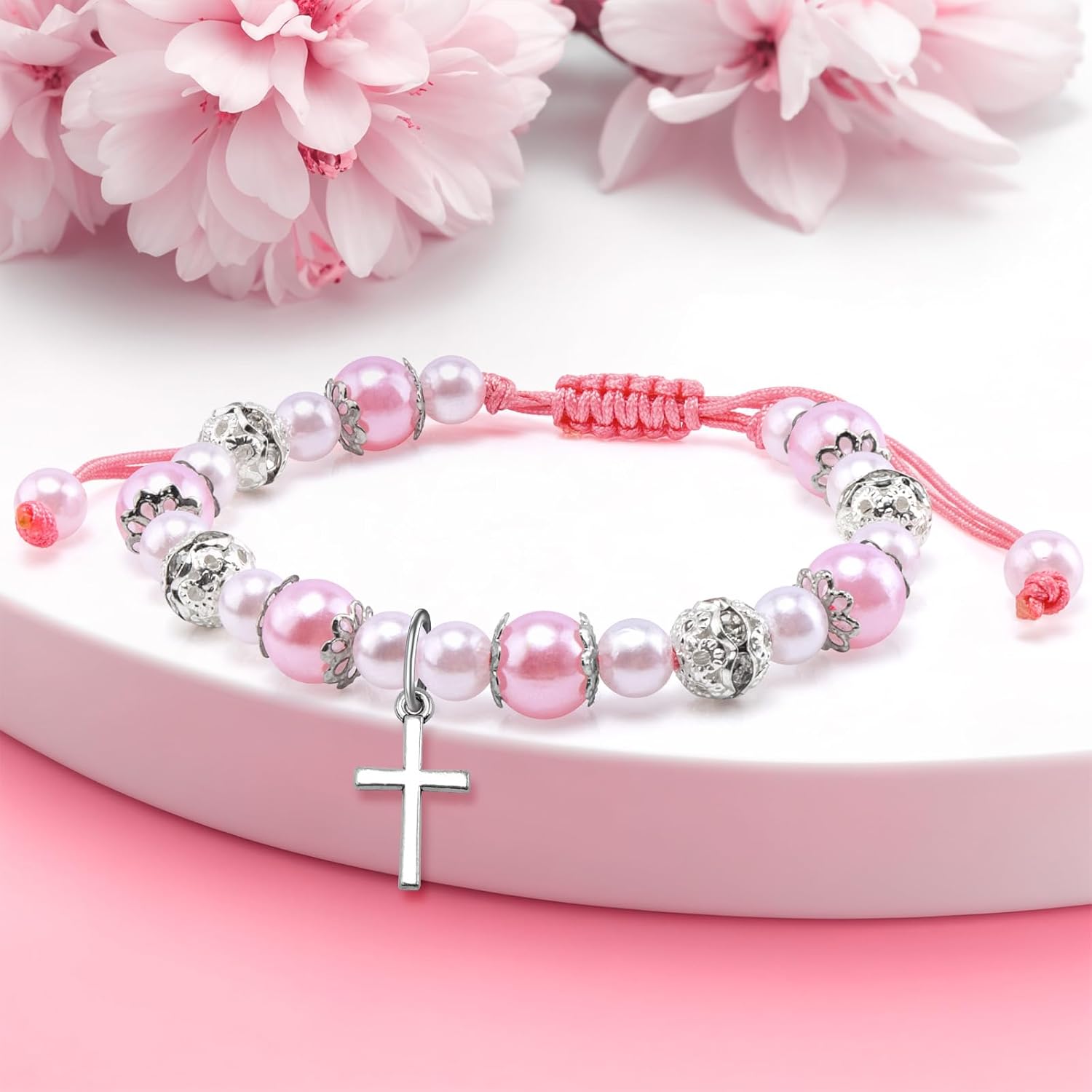 Baptism Gifts for Daughter Goddaughter First Communion Gift Bracelet Religious Christian Confirmation Gifts Beaded Bracelets for Women Inspirational Bracelet Graduation Birthday Gift for Friend - Image 5
