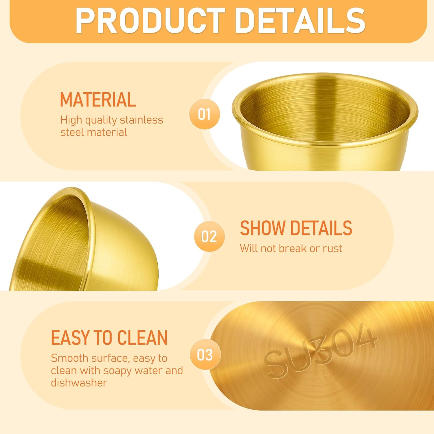 12 Pcs Gold Stainless Steel Dipping Sauce Cup 2.5 oz Ramekin Sauce Dipping Bowl Mini Saucers Dishes Plates Round Dippin g Bowls for Ketchup Dressing Home Party Restaurant Kitchen, Gold