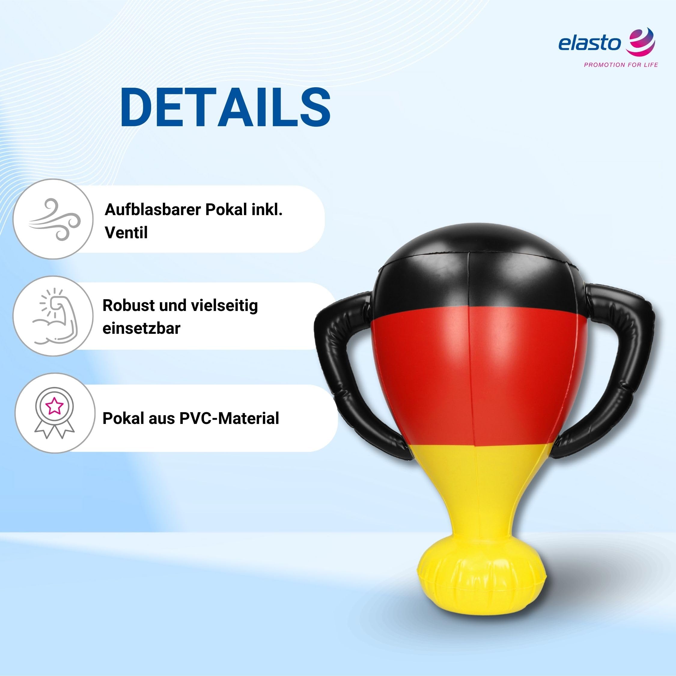 elasto PROMOTION FOR LIFE Nadmuchiwany puchar w kolorach Niemiec – artykuł dla fanów Mistrzostw Europy w piłce nożnej – idealny na stadion, kolor: kolory niemieckie
