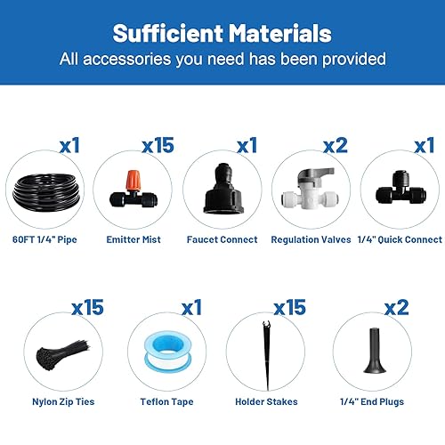 Miniatura 7 de Sistema de riego por goteo de niebla para riego de jardín de 60 pies, kit de micronebulización de conexión rápida de 12 pulgada y 14 pulgadas para
