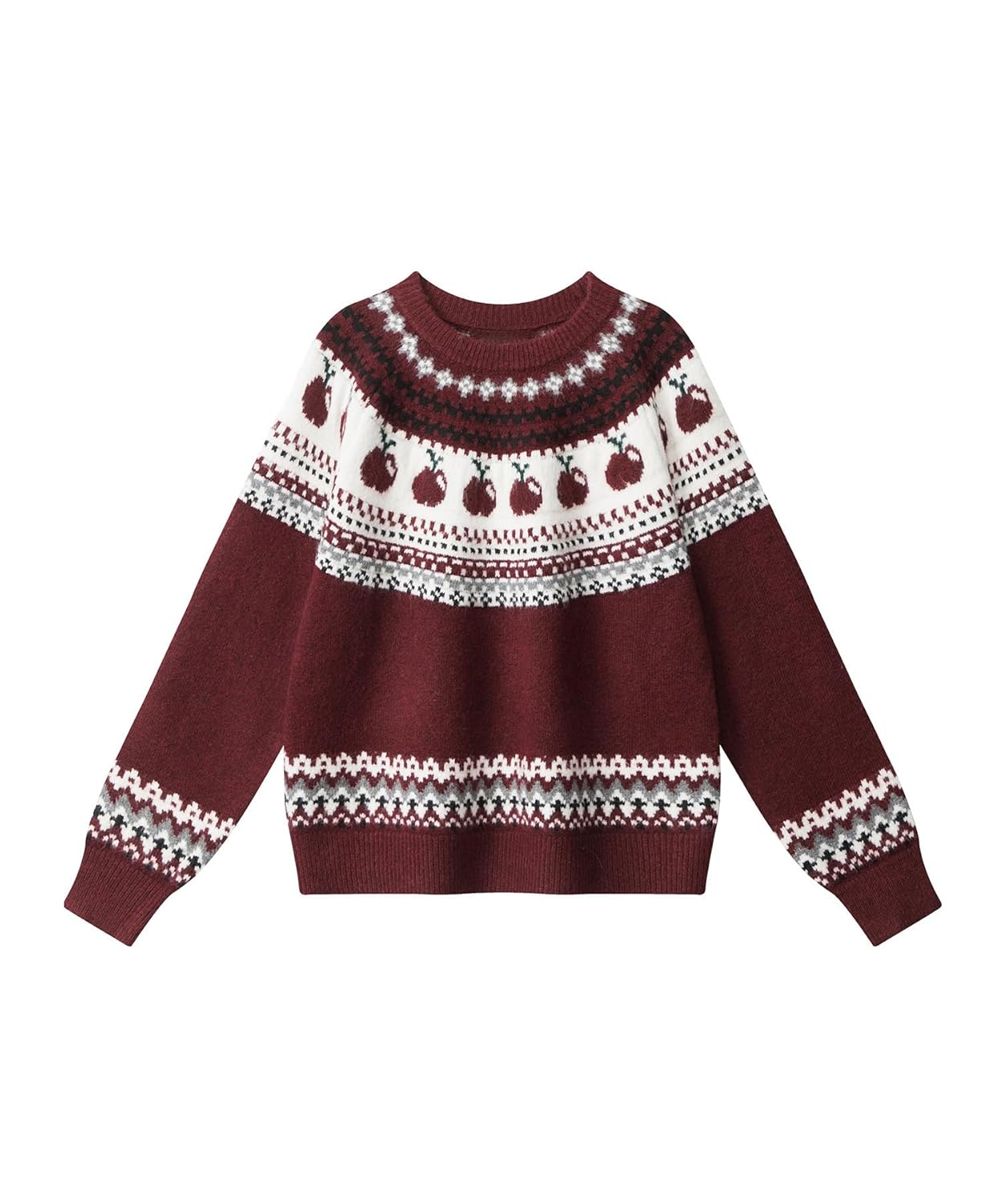Bakyarder Womens Cozy Christmas Sweater with Apple and Snowflake Fair Isle Design Pullover for Holiday and Winter Wear