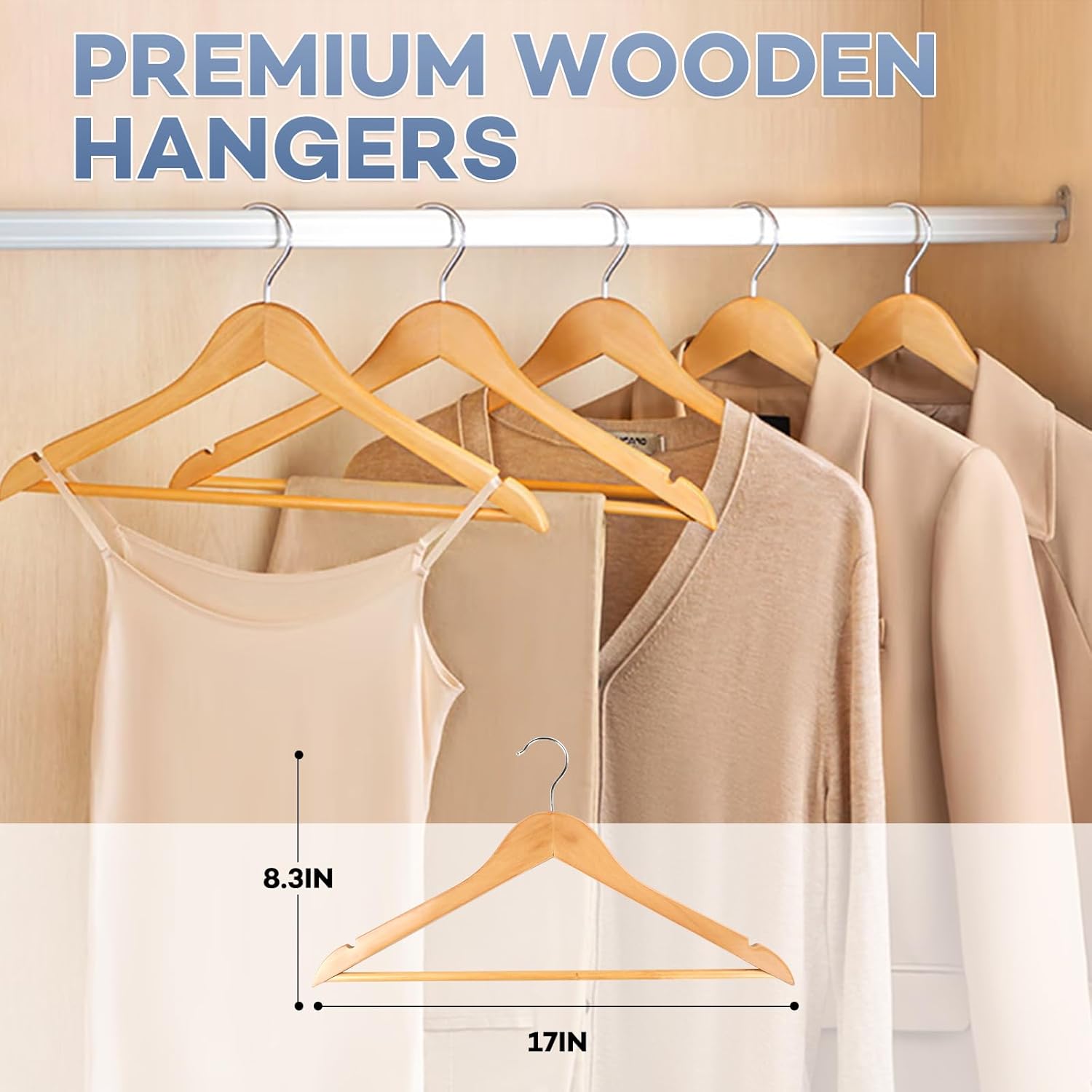 Wooden Hangers 30 Pack, Heavy Duty Wood Hangers for Coats, Suits, Jackets, Closet & Pants Durable Premium Wood Hangers with 360-Degree Rotatable Hook and Notches, Natural - Image 2