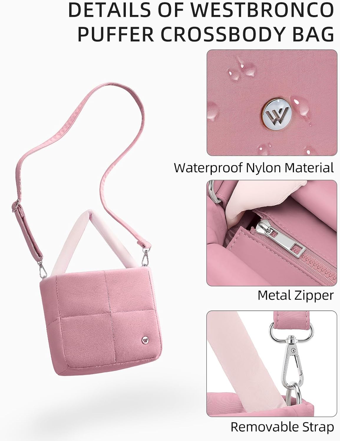 WESTBRONCO Small Puffer Crossbody Bags for Women Mini Tote Bag, Puffy Nylon Shoulder Purse, Womens Quilted Handbags - Image 4