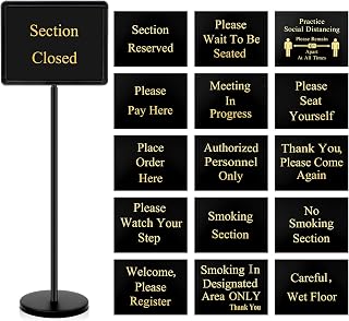 Wenqik 8.5 x 11 Inch Please Seat Yourself Hostess Sign for Restaurant with Stand with 9 Inserts Seating Sign Holder with a Base Sturdy Versatile Yard Advertising Business Store Floor, Black