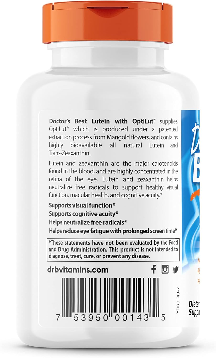Doctor's Best Lutein with OptiLut Non-GMO, Vegan, Gluten Free, Soy Free, Eye Health, 20 mg, 120 Veggie Caps : Health & Household