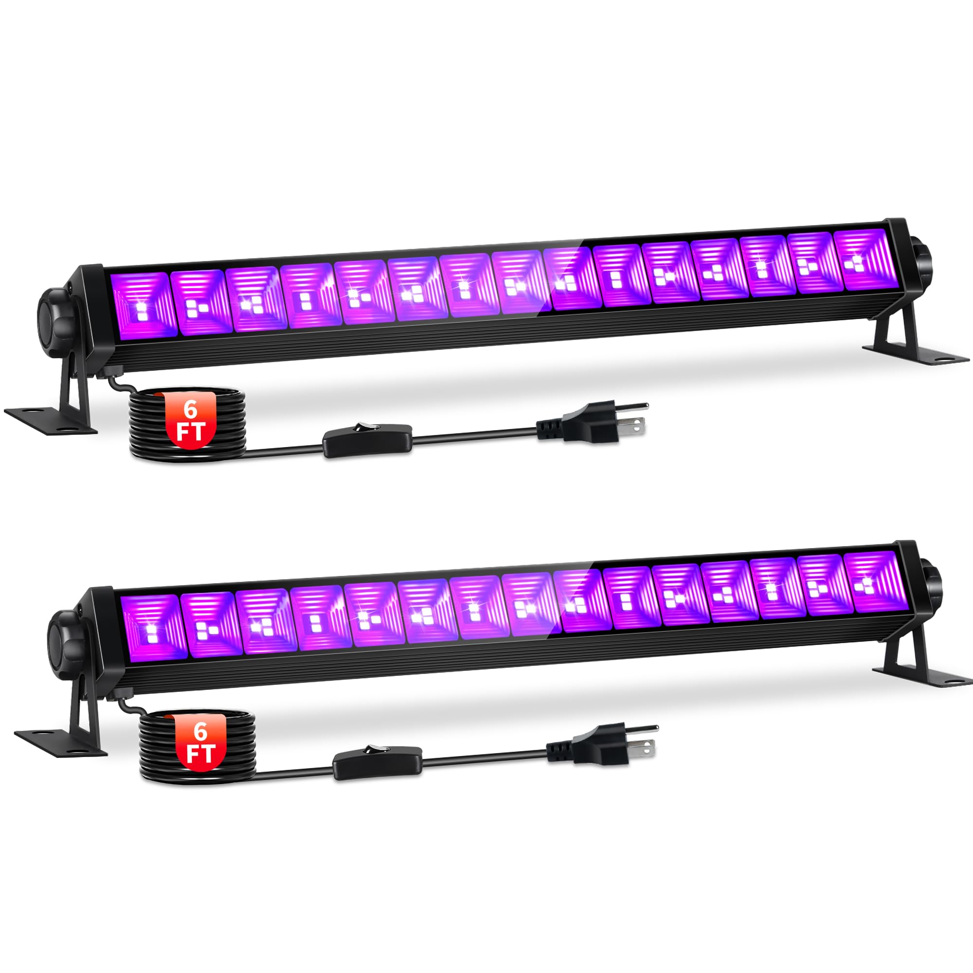 42W Black Light Bar for Glow Party, LED Black Lights with 6ft Cord, Plug, and Switch, Blacklight Bar for Glow in The Dark Party Supplies, Stage Lighting, Neon Party, Halloween Decorations, 2 Pack
