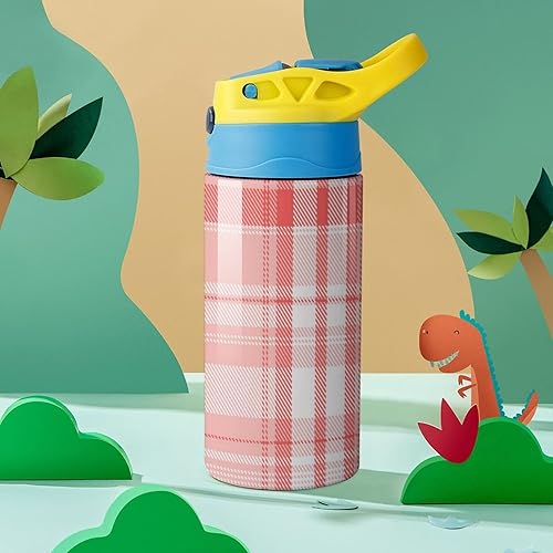Miniatura 7 de Tartan Plaid Backdrop Travel Water Bottle Stainless Steel Sport Tumbler with Straw Reusable for Men Women