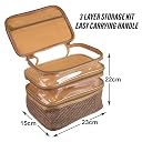Kuber Industries Makeup Kit | Jute 3 Layer Cosmetic Kit Pouch | Antique Color Travel Kit with Clear window | Vanity Kit for Woman with Handle | Golden gallery image