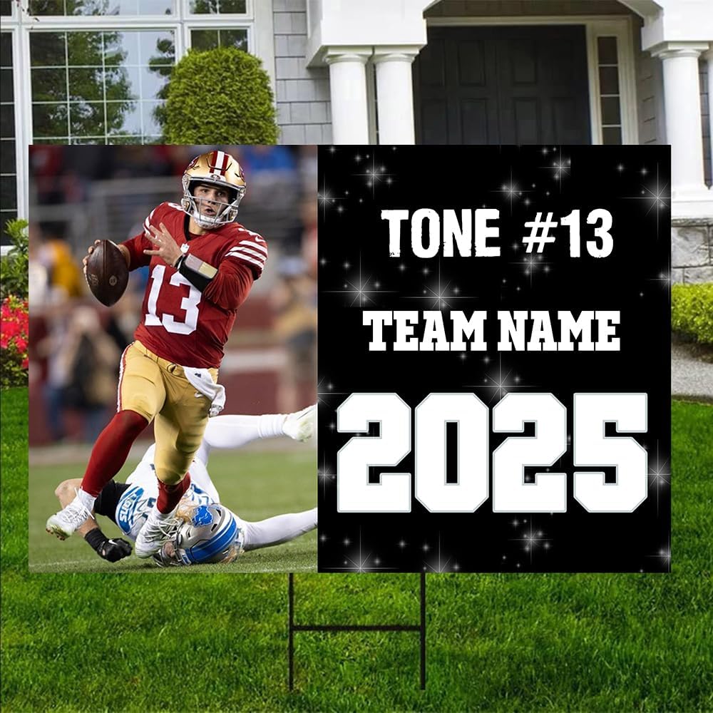 Personalized Senior Sports Sign, Football Gift: Player Photo & Shirt Number, Outdoor #1