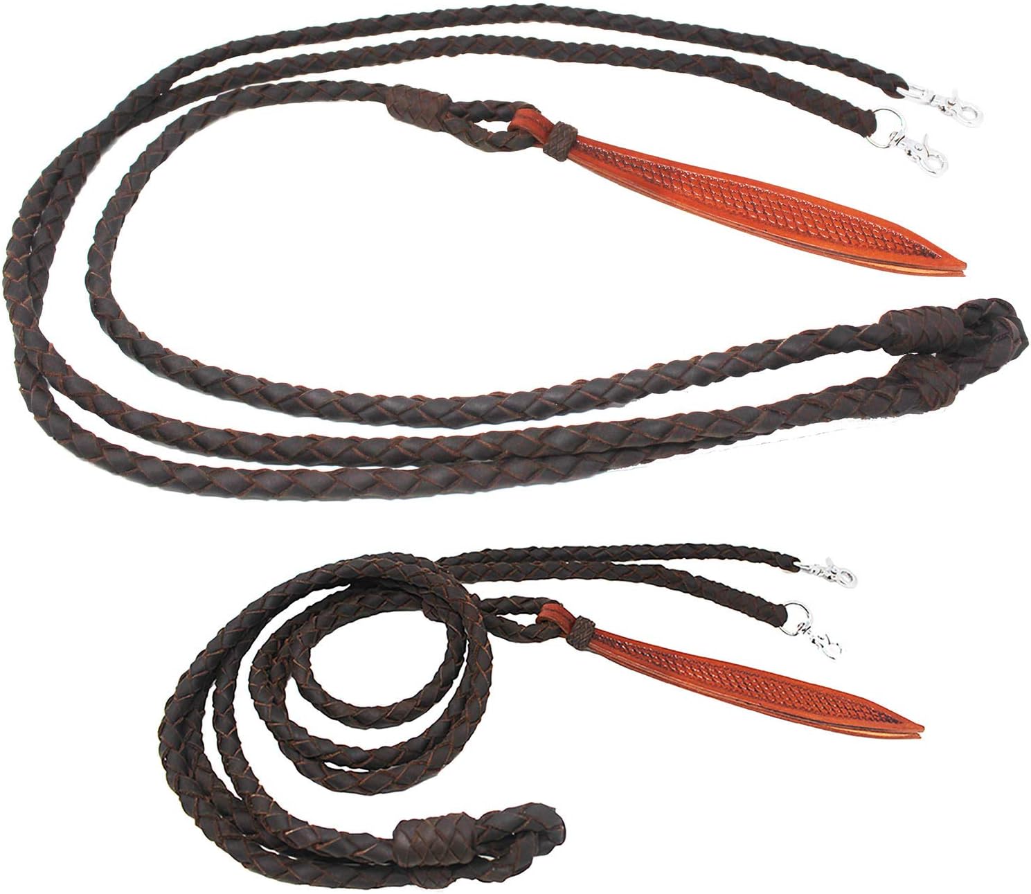 Horse Western Leather Hand Braided Rommel Romal Reins Popper with Snaps 6659