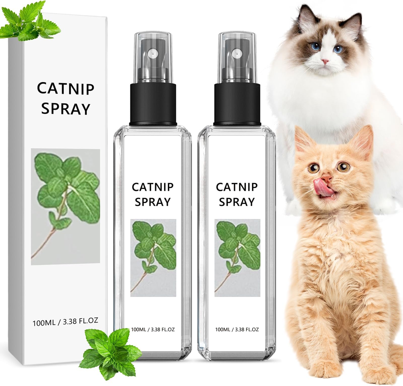 Dymeist2PCS Catnip Spray 100ml,Natural For Cats, Catnip Spray Calming Agent for Cats Cat Mint Anti Stress Cat Calming Agent, Purely Natural Anti Stress Spray for Relaxation and Calming Cats