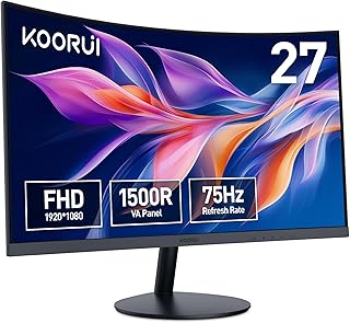 KOORUI Monitor curvo Full HD de 27 polegadas (1920 x 1080 a 75 Hz, 5ms, VA 3000:1, curva de 1500R, HDMI, VGA, antirreflexo, Eye Ease, inclinação)