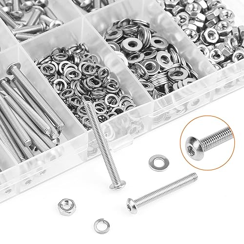 Miniatura 4 de 540 piezas M3 x 0.236 in 0.315 in 0.472 in 0.630 in 0.787 in 0.984 in 1.181 in, cabeza de botón, tornillos, arandelas, tuercas, acero inoxidable 304