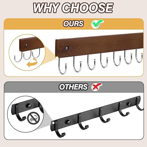 Miniatura 5 de Ganchos para llaves, ganchos para colgar en la pared con 12 ganchos, para entrada, baño, pasillo y cocina (color marrón, paquete de 2)