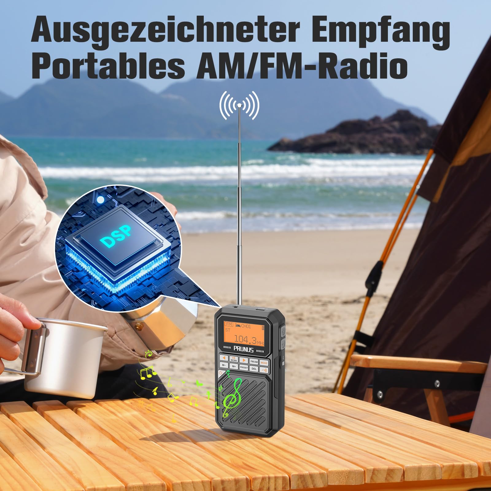 PRUNUS J-525 AM/FM/UKW Kleines Radio mit Bluetooth- Kopfhörern Verbunden, Digital Radio mit 2500mah Akku, Mini Radio unterstützt Manuelle Senderspeicher, Sleep Timer, 3,5-mm-Klinke, MP3/TF