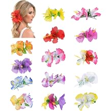 Lawie 14 Pack اصطناعي كبير الحرير الاستوائي الكركديه زهرة مقاطع الشعر المشابك أزهار وهمية مع التمساح الواضح دبابيس بروش هاواي لوا هولا حزب الزفاف راقصة الشعر للنساء