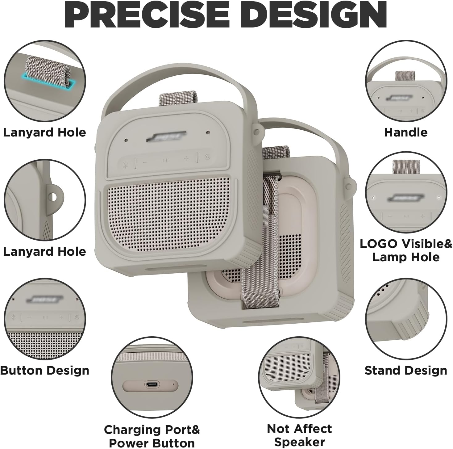 for Bose SoundLink Micro Speaker (2nd Gen) Case with Lanyard&Carabiner,Anti-Scratch Portable Silicone Protective Cover Compatible with Bose SoundLink Micro Portable Bluetooth Speaker (2nd Gen) (Gray) - Image 3