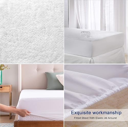 Miniatura 3 de Protector de colchón de cabeza dividida flexible para camas ajustables o medias divididas, 100% algodón de rizo impermeable, bolsillo profundo de 20