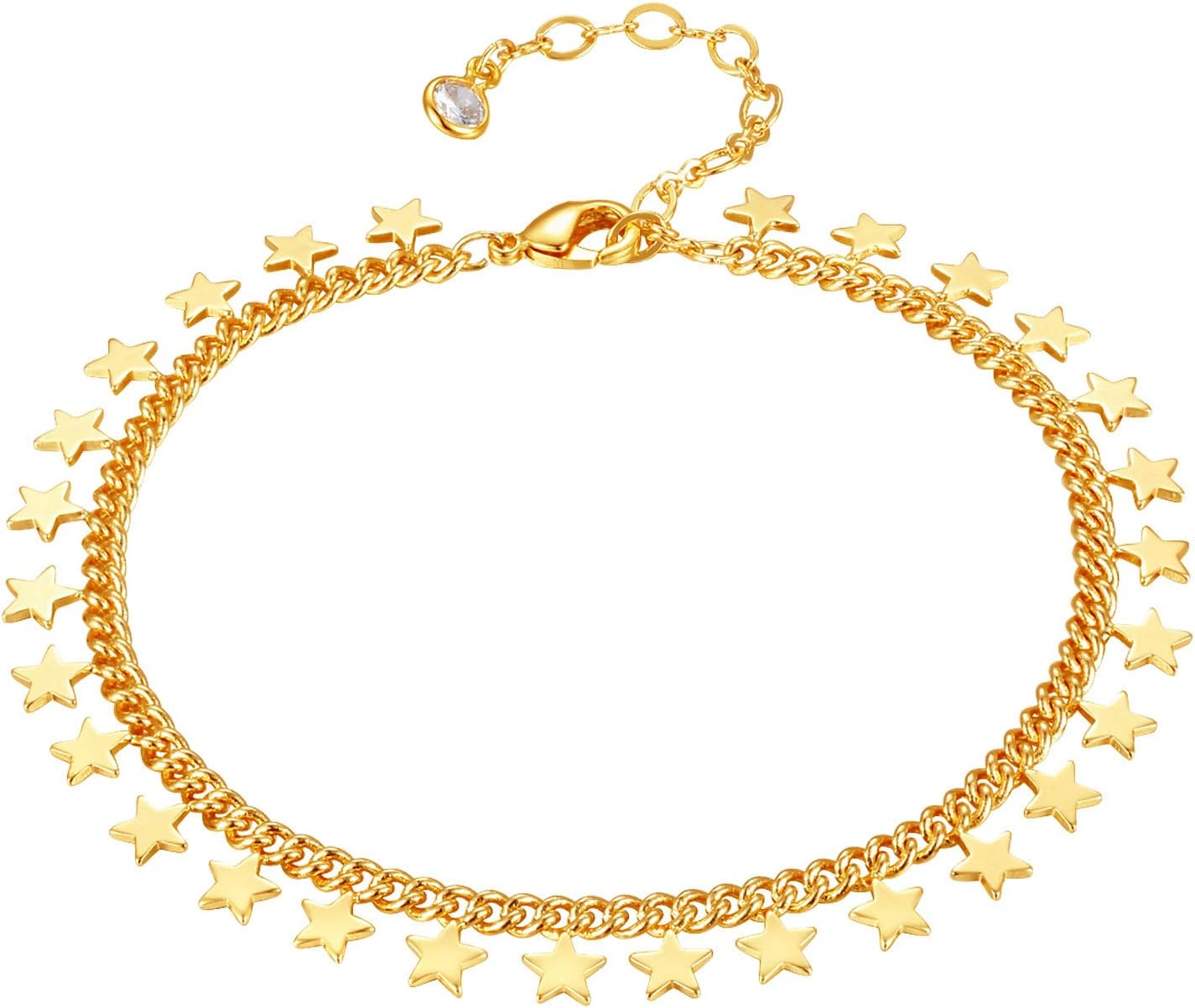 Gold Bracelet for Women 18K Gold Plated Dainty Paperclip Cubic Zirconia Disc Coin Star Cable Satellite Bead Pearl Simple Boho Minimalist Stacking Layered Link Jewelry Gift