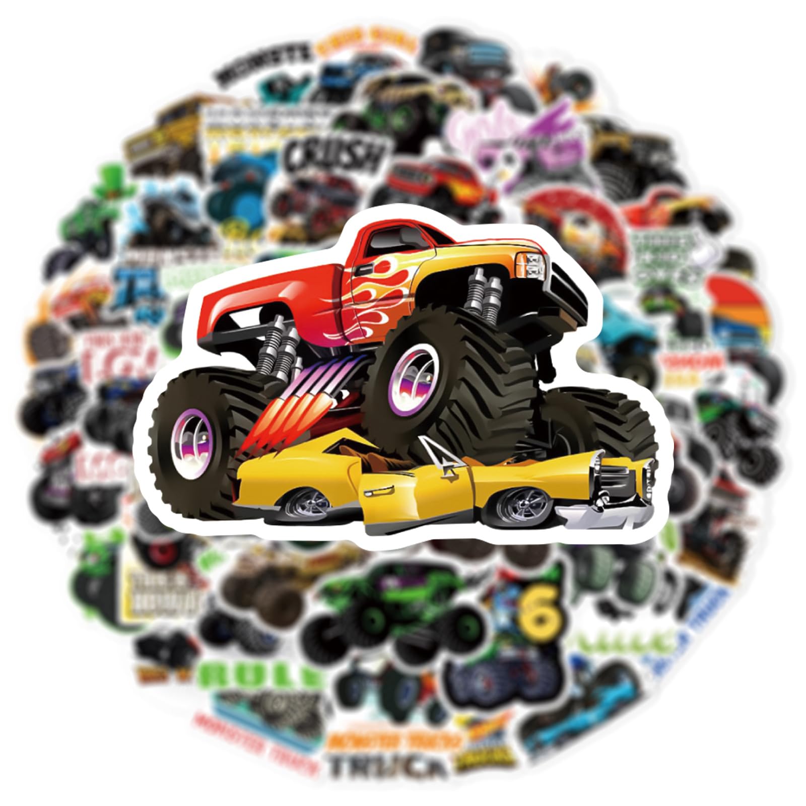 Monster Truck Stickers Pack,50Pcs Cool Monster Truck Children's Sticker,Waterproof Graffiti Vinyl Decal Stickers for Kids Teens Adults Laptop Computer Skateboard Water Bottles Bicycle Helmet Luggage - Image 2