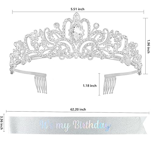 Miniatura 6 de YISSION Corona de tiara de princesa plateada para mujeres y niñas, corona de reina y banda de feliz cumpleaños, tiaras y coronas de cumpleaños para