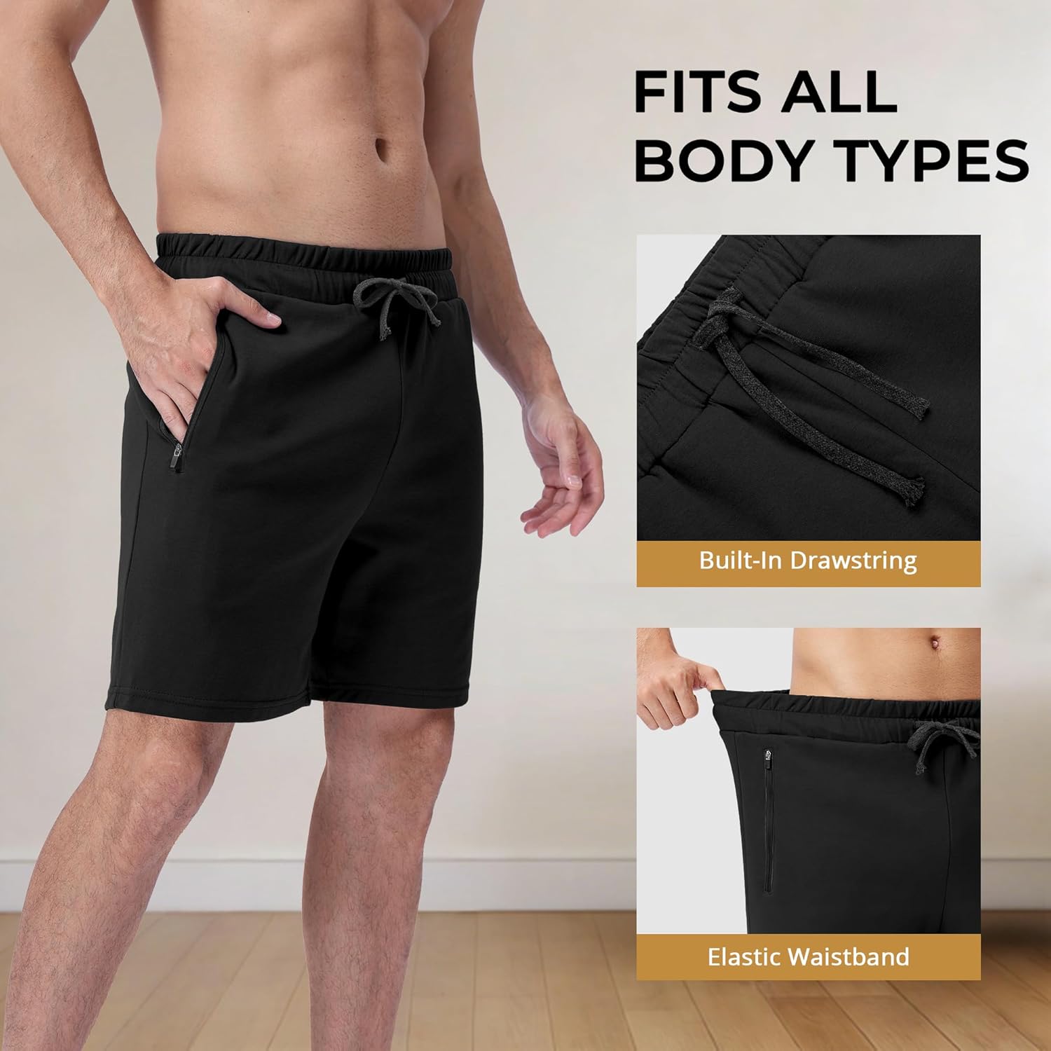 Men’s Shorts 100% Cotton with Zipper Pockets – Lightweight and Soft Casual Wear for Lounge, Sleep, Workout - Image 5