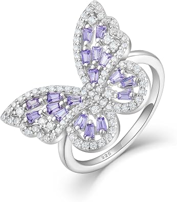 STARCHENIE Butterfly Ring for Women 925 Sterling Silver Birthstone Rings Size 5-10