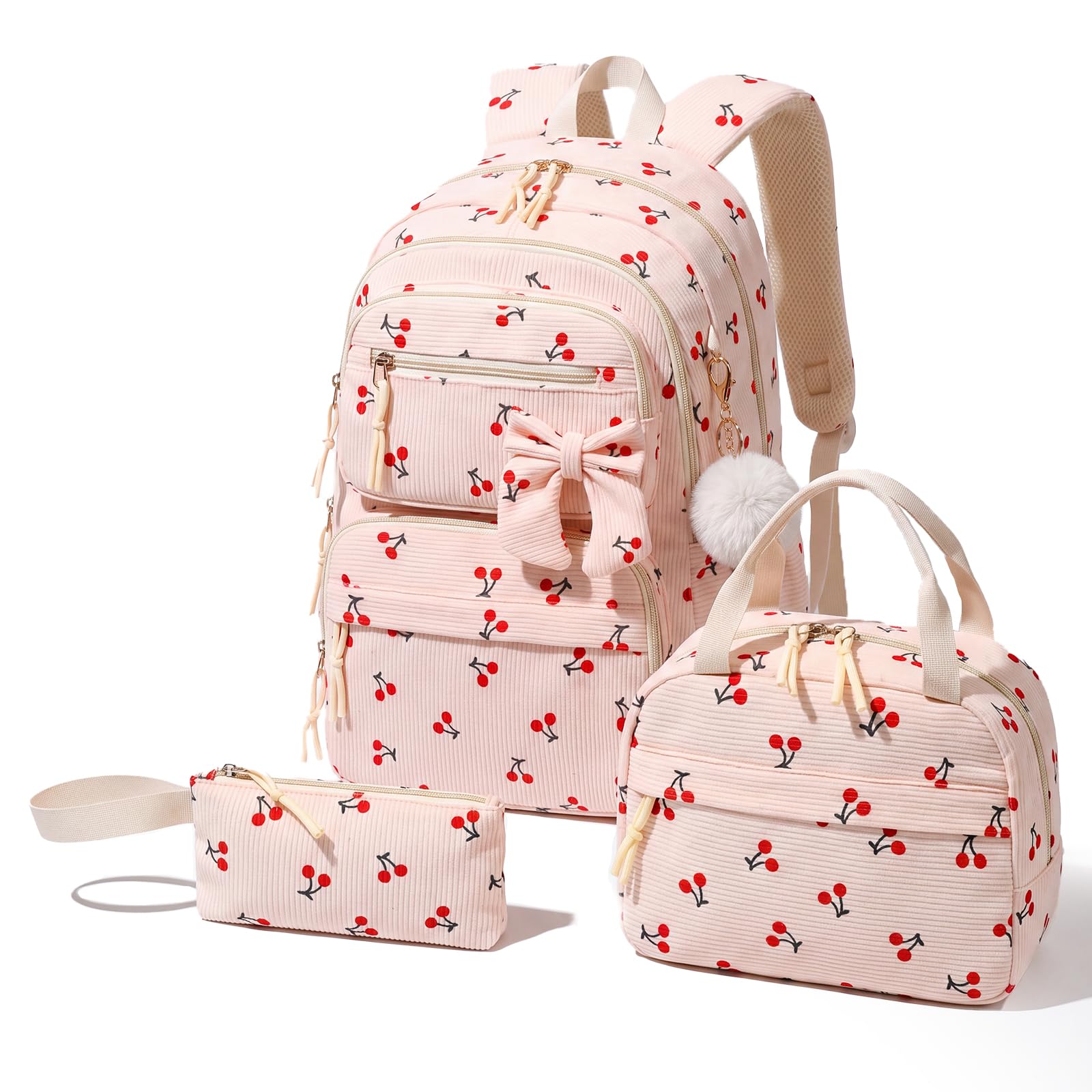 Amythe 3-teilige Schulrucksack Set für Mädchen 3.-7. Klasse, Leicht 23L | Teenager Schultasche mit Lunchbag & Federmäppchen, Schulranzen für Grundschule & Mittelstufe, Wasserfest, Beige