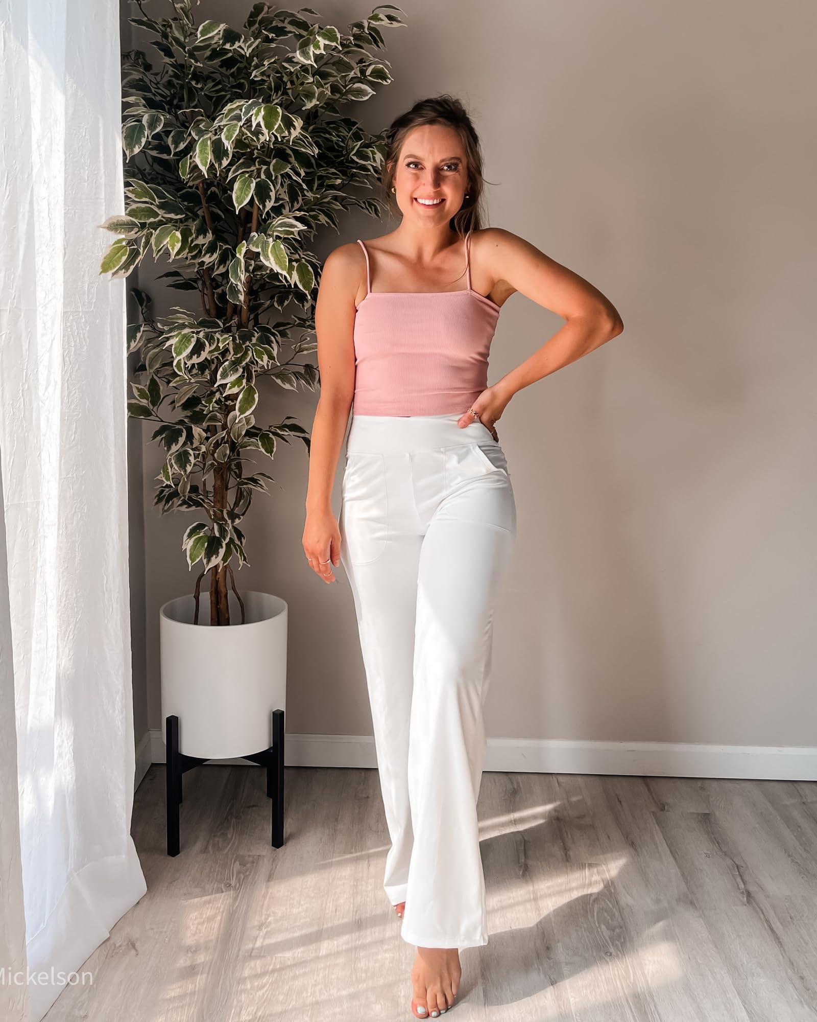 G4Free Yoga Pants for Women Wide Leg Trousers Crossover High Waist with Pockets Petite/Regular/Tall Loose Stretch Casual Lounge Pants