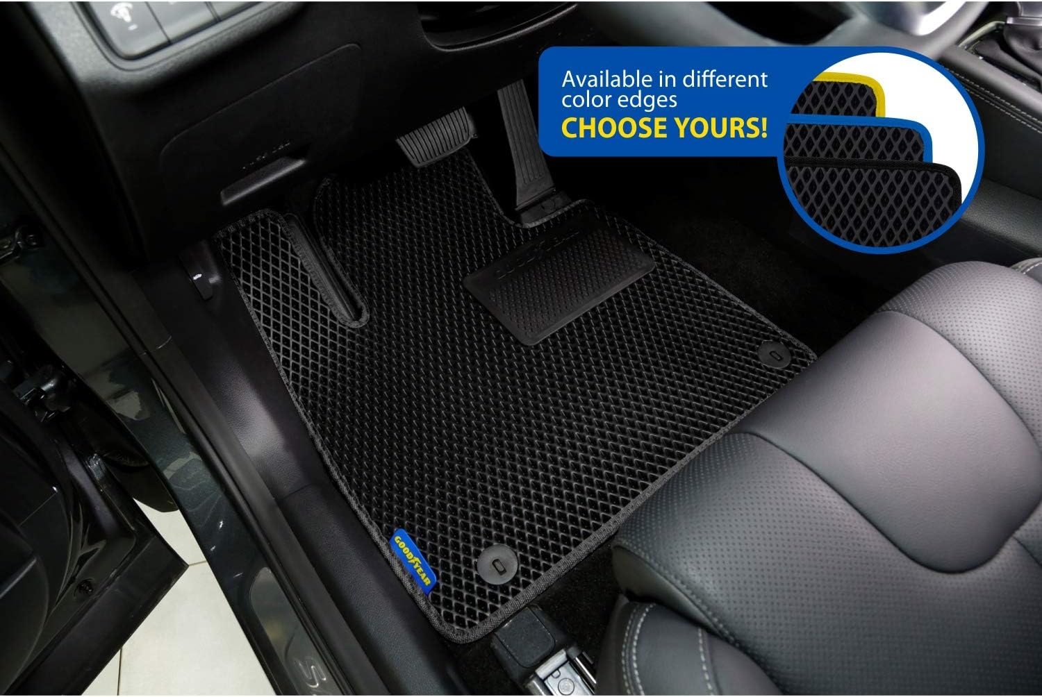 Goodyear All-Weather Car Floor Mats –Custom Fit for Hyundai Santa Fe 19-20, 5 Pc. Set, Heavy-Duty Diamond Floor Liners for Cars, SUVs, Trucks–Ultimate Interior Car Accessories for Men&Women - GY007051
