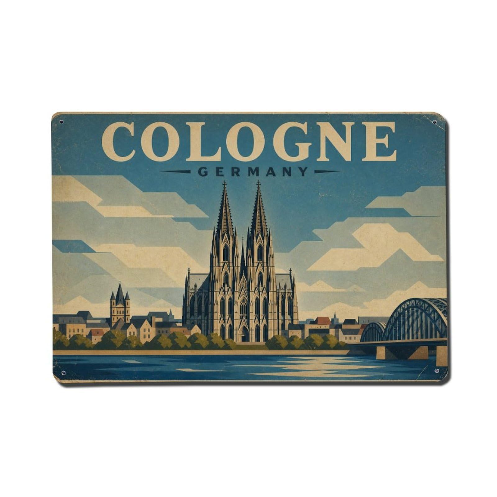 Vintage Travel Germany Cologne Metal Tin Sign