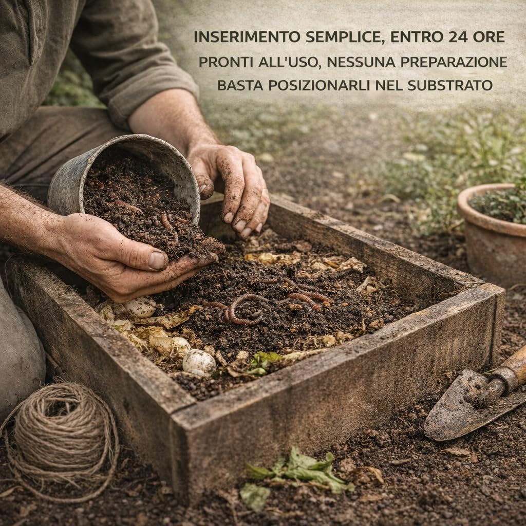Lombrichi Vivi da Compostaggio (Eisenia Fetida e Andrei) per Produzione Humus e Vermicompostaggio: Kit Avviamento Ideale per Orto Biologico, Compostiere Domestiche (250g)