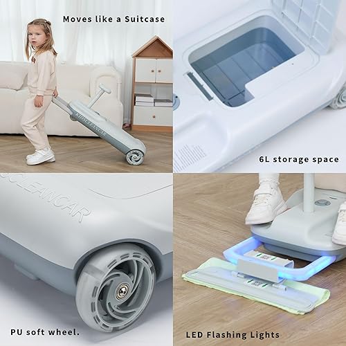 Miniatura 7 de Auto de 12 V con diversión de limpieza, Gokart 3 en 1, arranque suave, ajustable de 5 velocidades, trapeador desmontable, batería recargable,