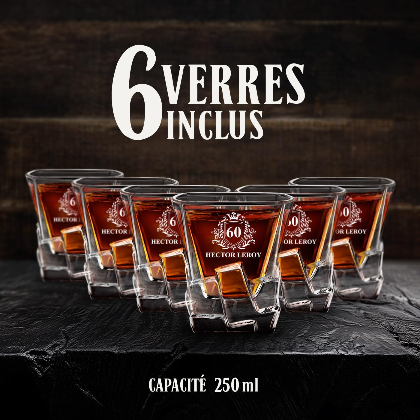 Maverton Ensemble de 6 Verres à whisky pour homme - Avec motif décoratif - Idee Cadeau Homme Anniversaire - Cadeau Personnalisé Homme - Verre a whisky au design unique avec personnalisation - Chiffre