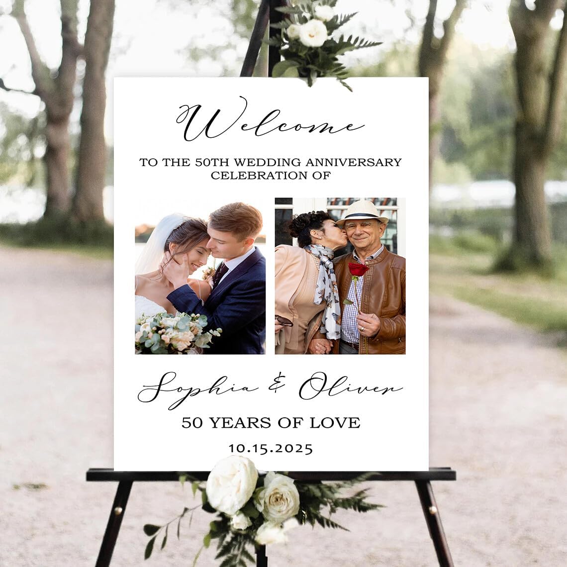 Minimalist Anniversary Welcome Sign with Photo, Gold 50th Wedding Anniversary Welcome Sign, Happy Anniversary Signs, Celebarating 50 Years Welcome Poster, 50th Anniversary Decorations