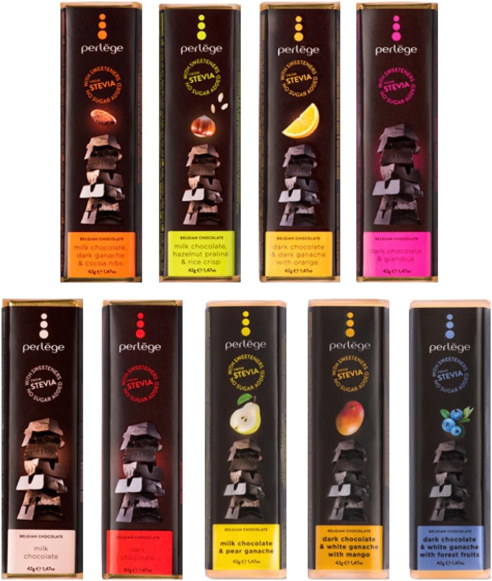 Perlege No Added Sugar Chocolate 42g bars x 9 flavours